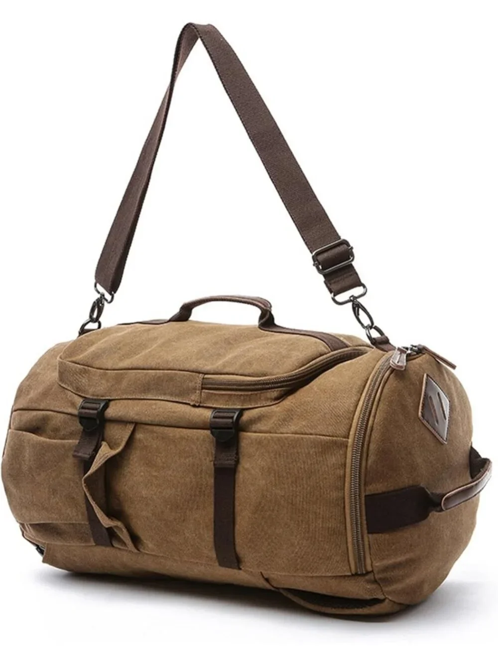 Large Canvas Travel Backpack for Men - Stylish Carry-On Work Bag in Khaki